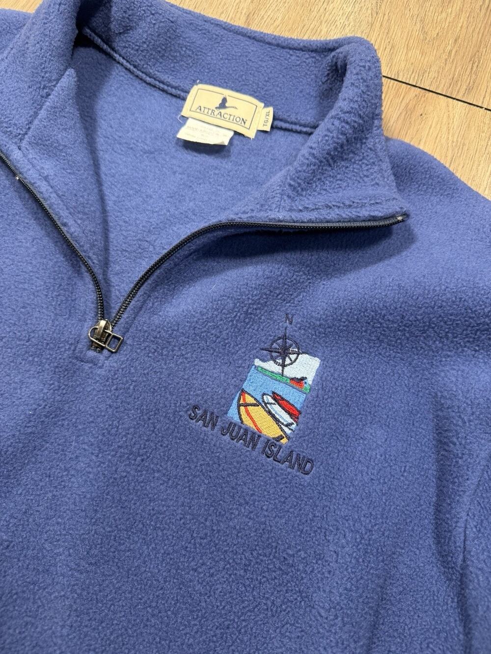 Mens Vintage Size Large Blue Attractions Brand San Juan Beach Pullover Sweater